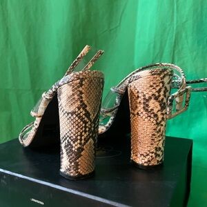 Cream & Black Faux Snakeskin Chunky Block Heels